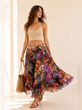 Y2K Patchwork Culotte Flare Pants Art To Wear Cotton Statement Sz S